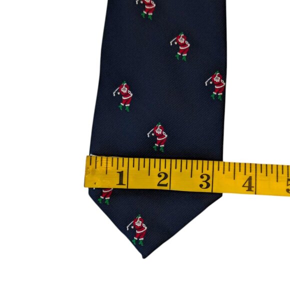 Johnny Appleseeds Santa Golf Tie Mens Navy Printed Silk Blend Christmas Necktie - Picture 8 of 8